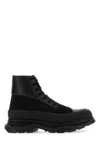 Alexander Mcqueen Black Canvas And Leather Boxer Ankle Boots In Animal Print