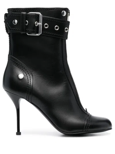 ALEXANDER MCQUEEN BLACK BUCKLE ANKLE BOOTS