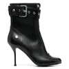 Alexander Mcqueen Heeled Biker Boots In Silver Tone/black
