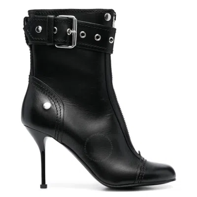 ALEXANDER MCQUEEN ALEXANDER MCQUEEN BLACK BUCKLE-DETAIL HEELED ANKLE BOOTS