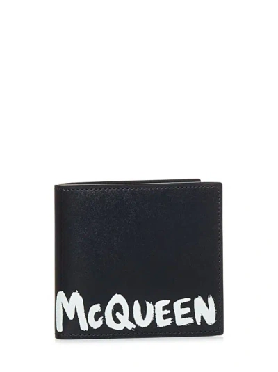 Alexander Mcqueen Graffiti Logo-print Leather Billfold Wallet In Black