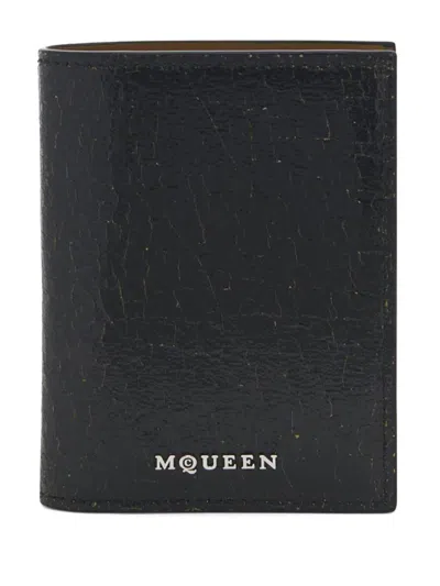 Alexander Mcqueen Black Calf Leather Cardholder In Nero E Beige