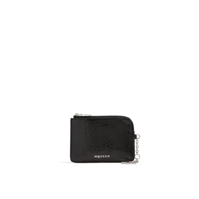 Alexander Mcqueen Crackled Calfskin Card Case In Black