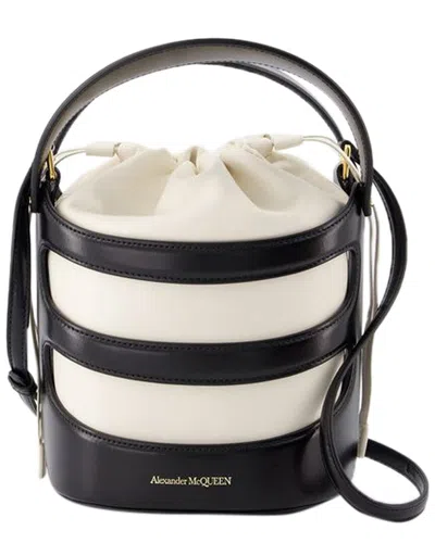 Alexander Mcqueen Black Calfskin Leather Rise Bag In White