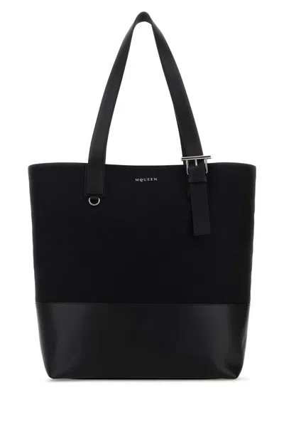 Alexander Mcqueen Mcqueen T-bar Canvas Shopper In Black