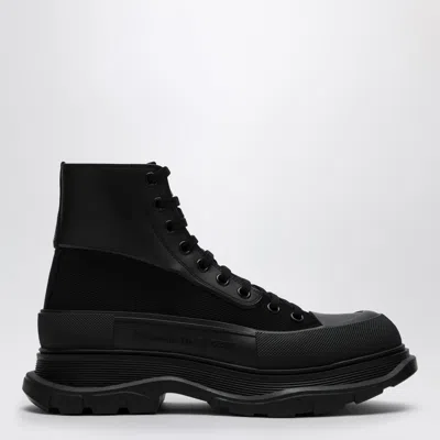 ALEXANDER MCQUEEN BLACK CANVAS TREAD SLICK BOOTS