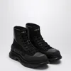 Alexander Mcqueen Black Canvas And Leather Boxer Ankle Boots In Animal Print