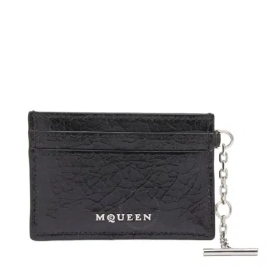 Alexander Mcqueen Black / Caramel / Silver Men's T-bar Card Holder In Silver Tone/black