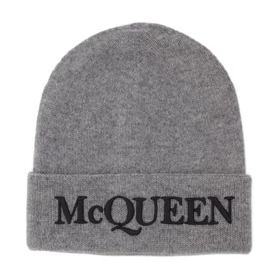 Alexander Mcqueen Black Cashemire Cap In Gray