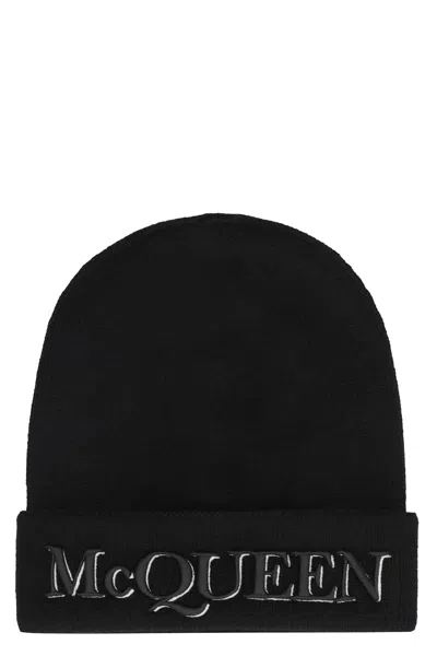 Alexander Mcqueen Black Cashmere Beanie Hat