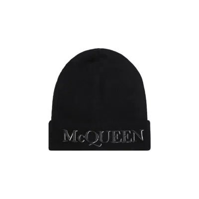 Alexander Mcqueen Black Cashmere Hat With Logo