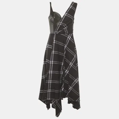 Pre-owned Alexander Mcqueen Black Check Pattern Wool Leather Corset Midi Dresses M