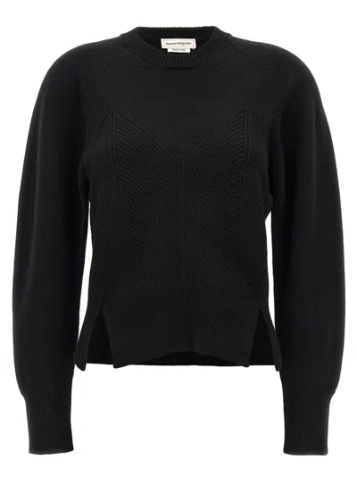 ALEXANDER MCQUEEN BLACK CHEVRON CORSET SWEATER
