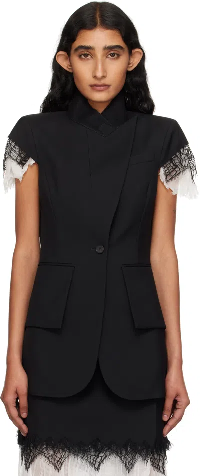 Alexander Mcqueen Black Cobweb Lace Sleeveless Blazer