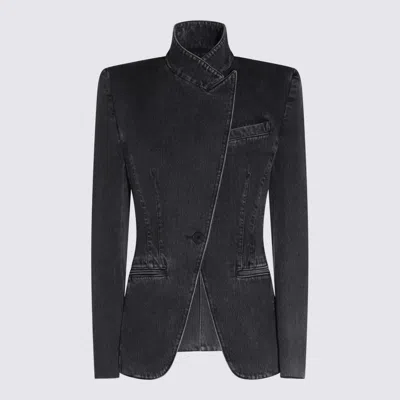 Alexander Mcqueen Twisted Stitching Denim Jacket In Black