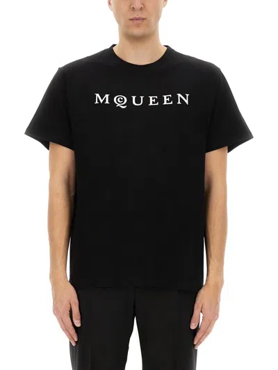 Alexander Mcqueen Logo Lettering Crewneck T-shirt In Black