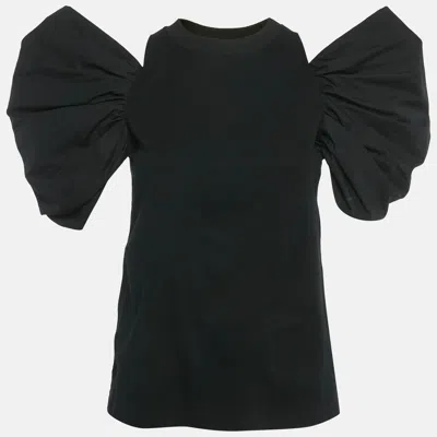 Pre-owned Alexander Mcqueen Black Cotton Cold Shoulder Gathered Sleeve Top S