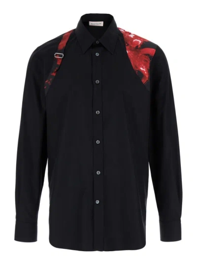 Alexander Mcqueen Black Cotton Floral Print Shirt