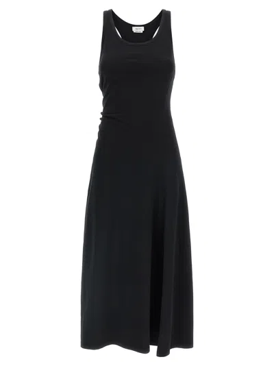 Alexander Mcqueen Back Corset Black Cotton Jersey Midi Dress