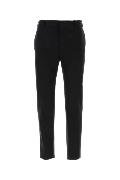Alexander Mcqueen Pleated Cotton Trousers With Belt Loops In Black
