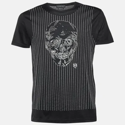 Pre-owned Alexander Mcqueen Black Cotton Skull Embroidered Crew Neck T-shirt M