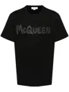 Alexander Mcqueen Black T-shirt With Glitter Logo Print In Cotton Man In Black