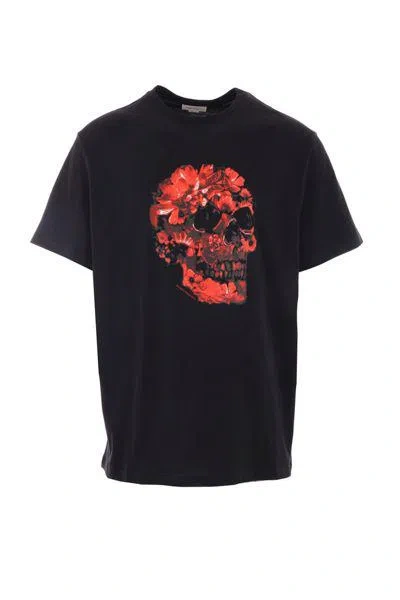 ALEXANDER MCQUEEN ALEXANDER MCQUEEN  BLACK COTTON T-SHIRT WITH PRINT