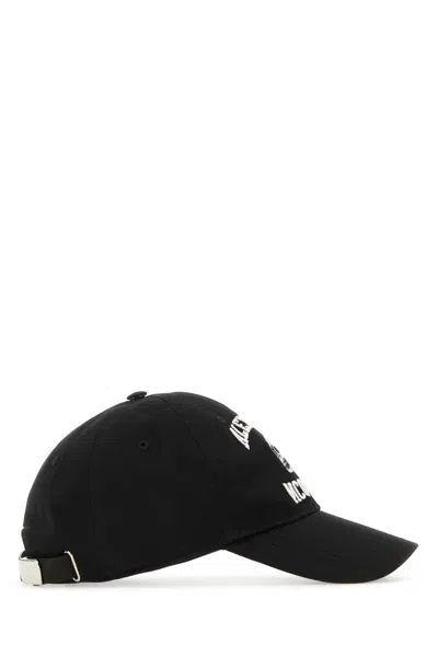 Alexander Mcqueen Black Cotton Varsity Skull Baseball Cap In Black/ivory