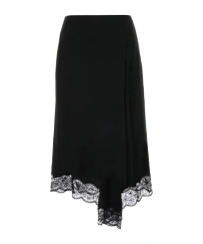 Alexander Mcqueen Lace-trim Asymmetric Midi Skirt In Black