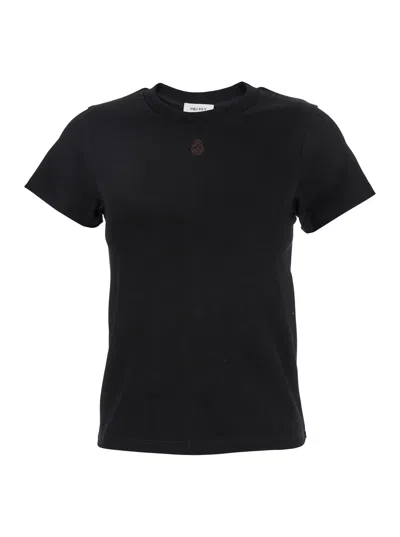 ALEXANDER MCQUEEN ALEXANDER MCQUEEN WOMEN BLACK CREWNECK T-SHIRT WITH SKULL EMBROIDERY ON THE FRONT IN COTTON WOMAN