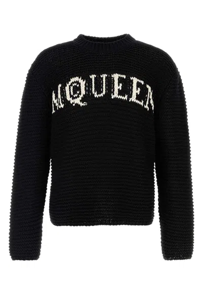Alexander Mcqueen Mcqueen Textured Cotton Sweater With Inlaid Logo In Black