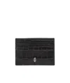 Alexander Mcqueen Black Crocodile Embossed Skull Cardholder In Black