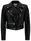 Alexander Mcqueen Black Cropped Biker Jacker With Matching Belt In Smooth Leather Woman In Multicolor