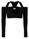 Alexander Mcqueen Black Cropped Top With Shoulders Cut-out In Stretch Viscose Blend Woman In Black
