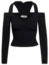 Alexander Mcqueen Black Cropped Top With Cut-out Details Black In Jersey Stretch Woman In Multicolor