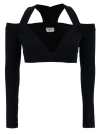 Alexander Mcqueen Black Cropped Top With Shoulders Cut-out In Stretch Viscose Blend Woman In Black