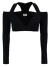 Alexander Mcqueen Black Cropped Top With Shoulders Cut-out In Stretch Viscose Blend Woman In Black