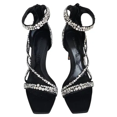 Pre-owned Alexander Mcqueen Black Crystal Cage Sandals Satin Heels Eu 39 Us 9 Box