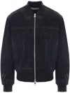 Alexander Mcqueen Black Bomber Jacket With Ghostwash Print In Cotton Denim Man In Black