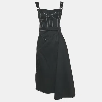 Pre-owned Alexander Mcqueen Black Denim Bustier Midi Dress M