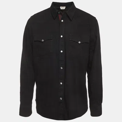 Pre-owned Alexander Mcqueen Black Denim Embroidered Logo Shirt Xxl