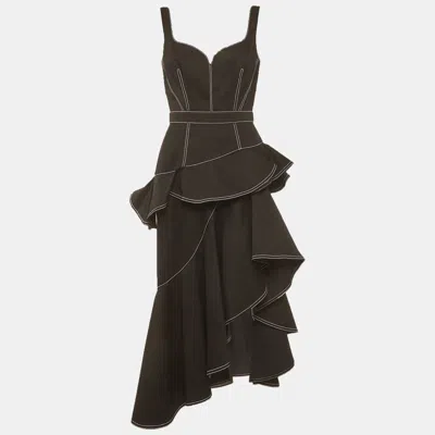 Pre-owned Alexander Mcqueen Black Denim Ruffled Asymmetric Dress M