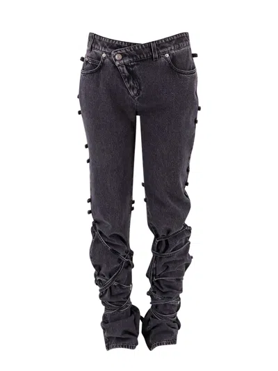 ALEXANDER MCQUEEN BLACK DENIM TROUSER WITH KNOT DETAILS