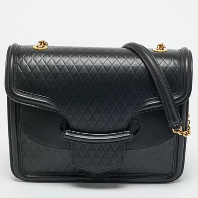 Pre-owned Alexander Mcqueen Black Diamond Embossed Leather Heroine Chain Shoulder Bag