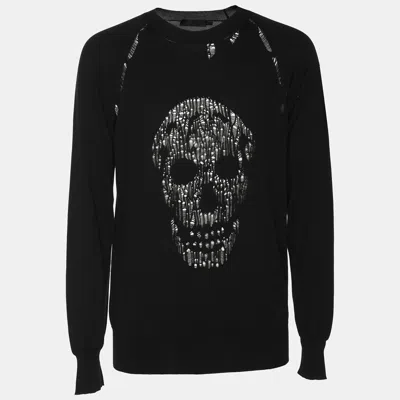 Pre-owned Alexander Mcqueen Black Distressed Skull Jumper L