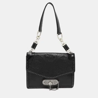 Pre-owned Alexander Mcqueen Black Embossed Patent Leather Top Handle Bag