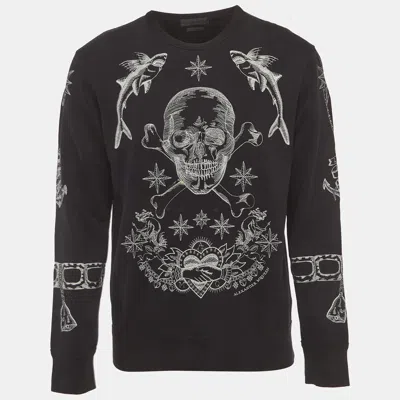 Pre-owned Alexander Mcqueen Black Embroidered Cotton Sweatshirt L