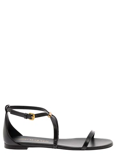 ALEXANDER MCQUEEN BLACK ENGRAVED LOGO SANDALS