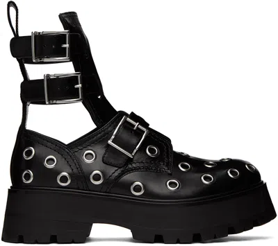 Alexander Mcqueen Black Eyelet Boots In 1081 Black/silver
