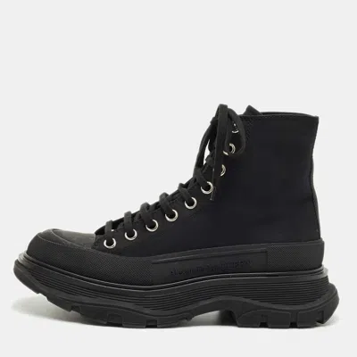 Pre-owned Alexander Mcqueen Black Fabric And Rubber Tread Slick High Top Sneakers Size 39